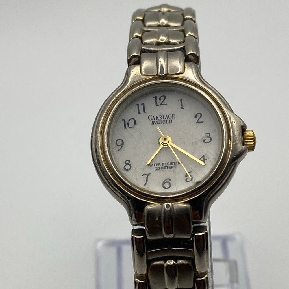 Charming Vintage Carriage Timex Indiglo Watch - White Dial Working New Battery
